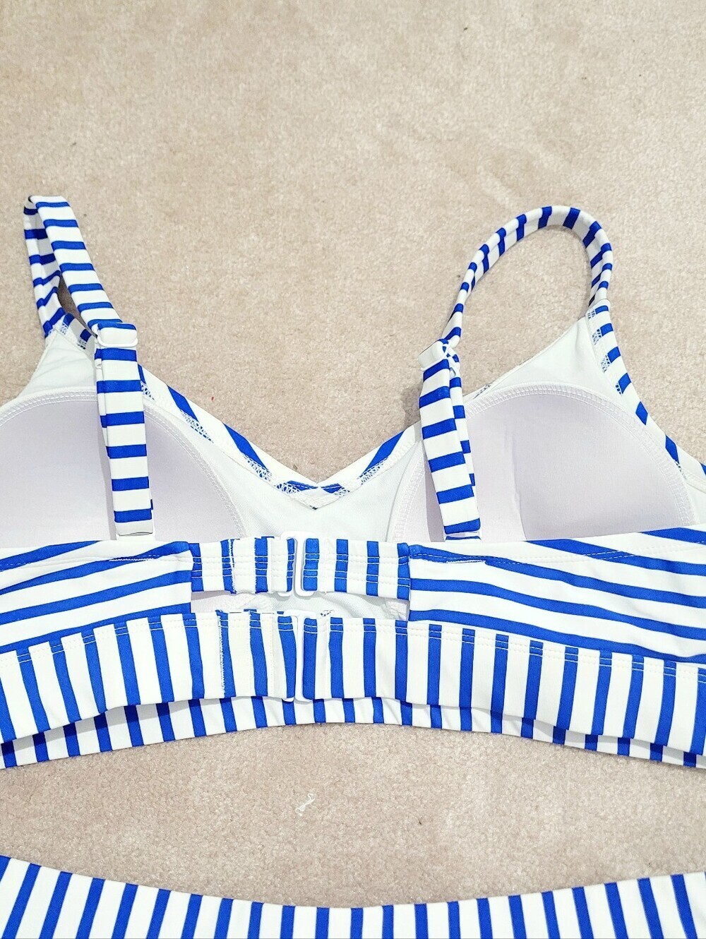 Kona Sol Blue White Stripe Bikini Swimsuit Set Top 16W Bottom XL Padded Beach - Picture 4 of 15